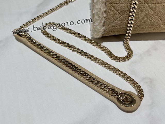 Dior专柜新款Lady女包迪奥高仿原单三格Lady Dior手袋米色绒面革米白色羊皮革皮毛一体 djfk1484